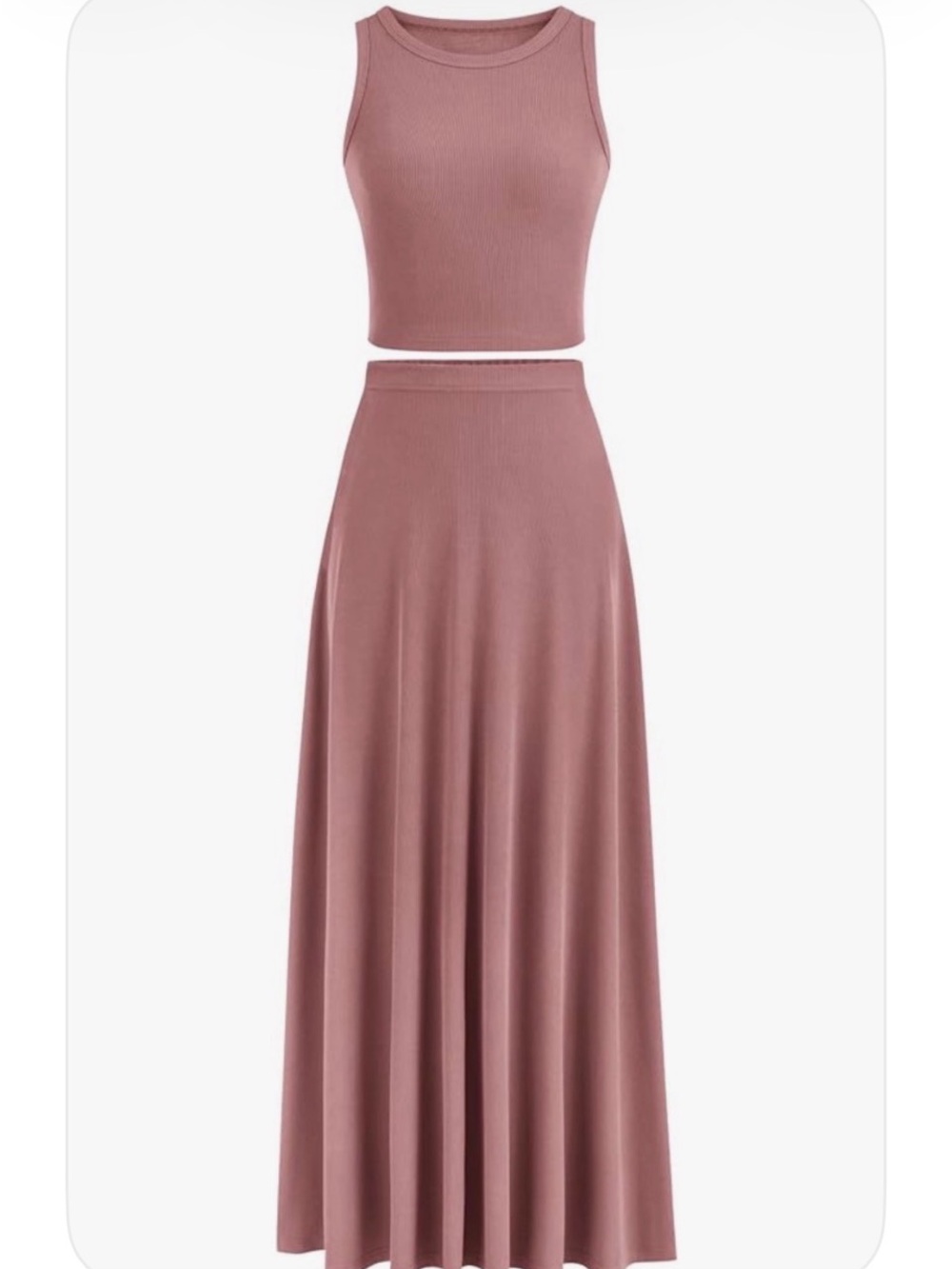 NWT Ribbed Mauve Two-Piece Maxi Skirt Set